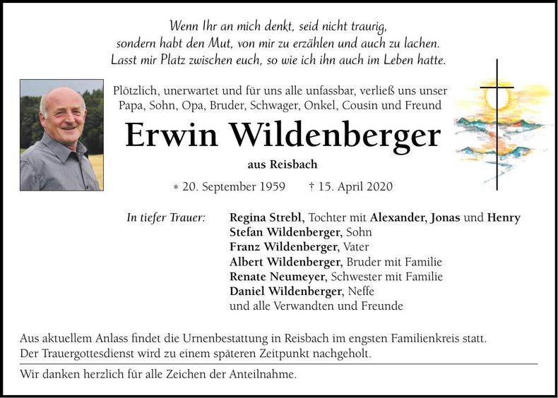 Traueranzeige Erwin Wildenberger