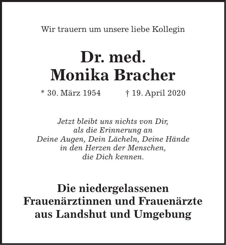 Traueranzeige Monika Dr. med. Bracher