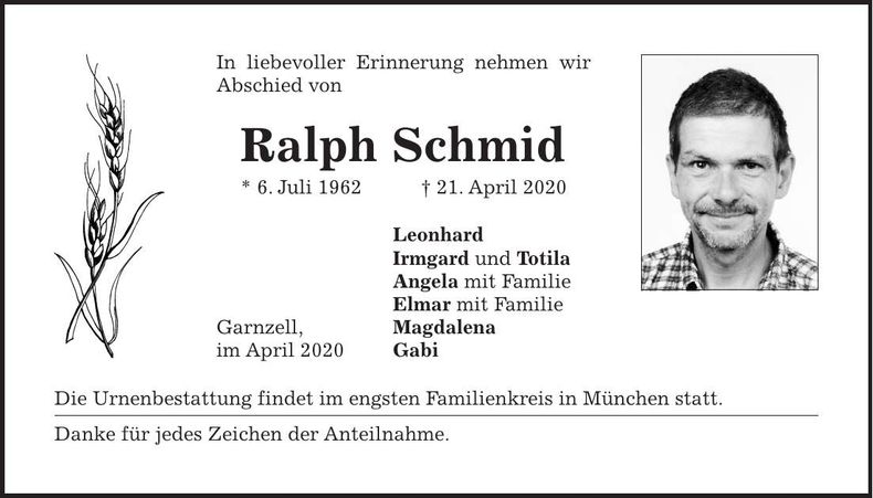 Traueranzeige Ralph Schmid
