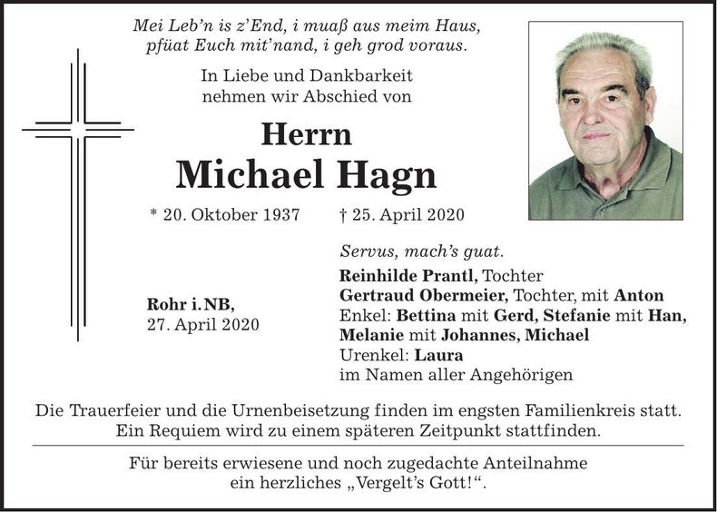 Traueranzeige Michael Hagn