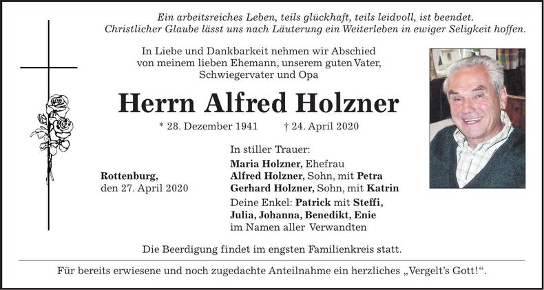 Traueranzeige Alfred Holzner