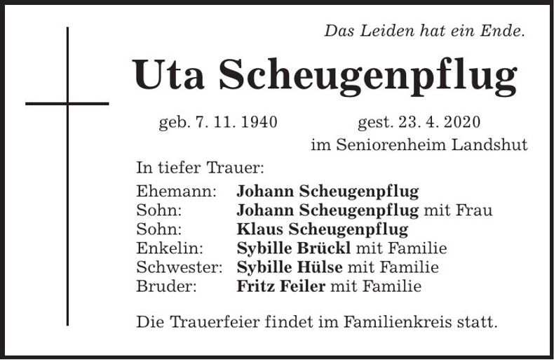 Traueranzeige Uta Scheugenpflug