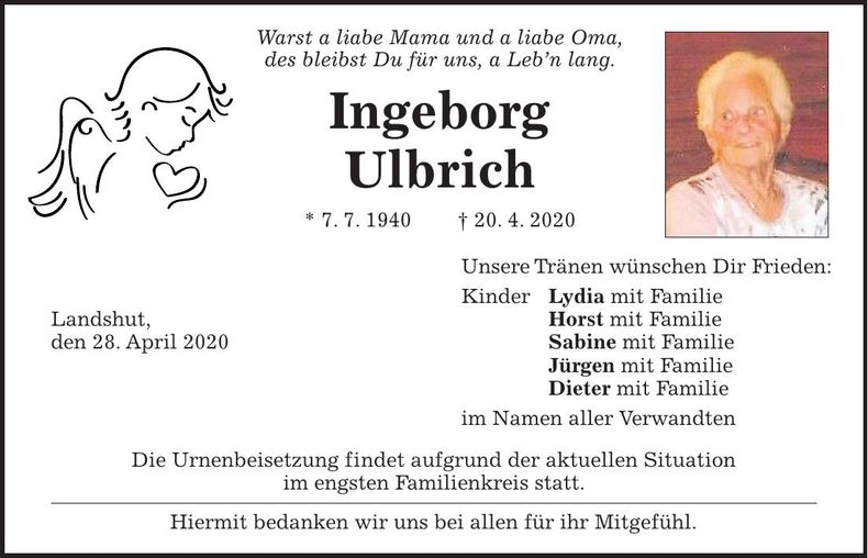 Traueranzeige Ingeborg Ulbrich