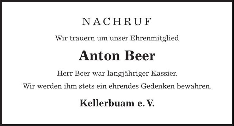 Traueranzeige Anton Beer