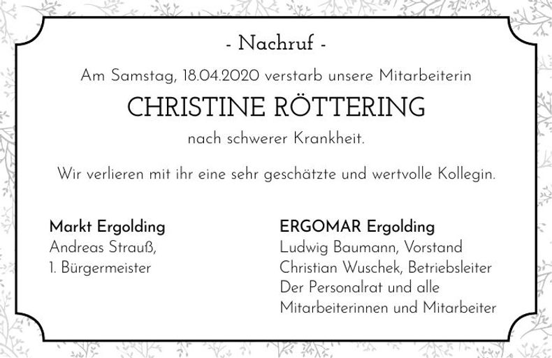 Traueranzeige Christine Röttering
