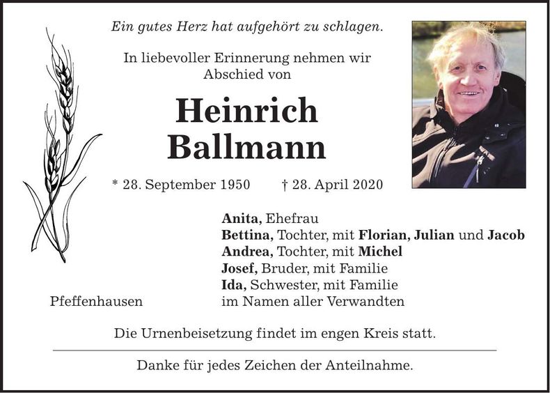 Traueranzeige Heinrich Ballmann