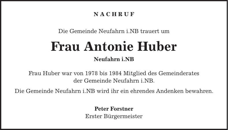 Traueranzeige Antonie Huber