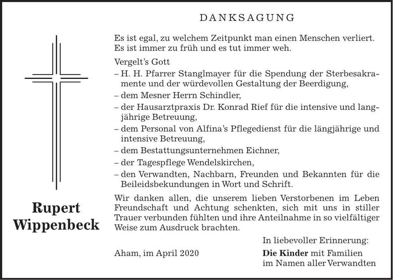 Traueranzeige Rupert Wippenbeck