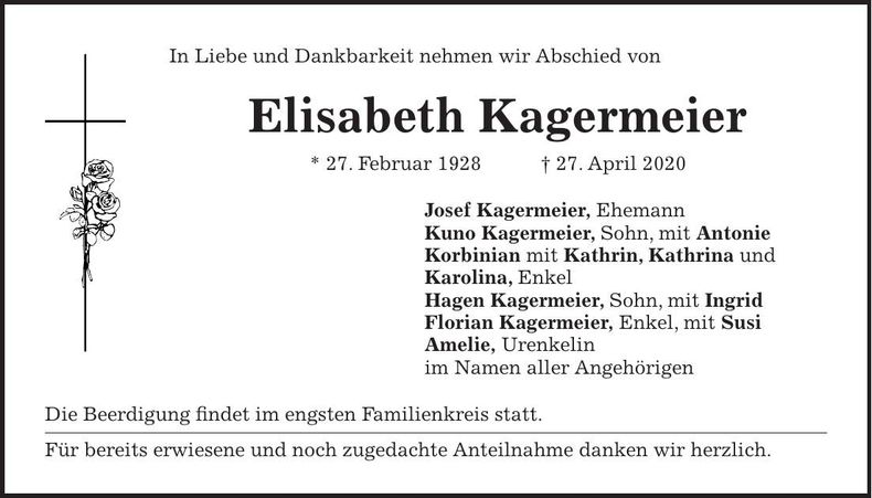 Traueranzeige Elisabeth Kagermeier