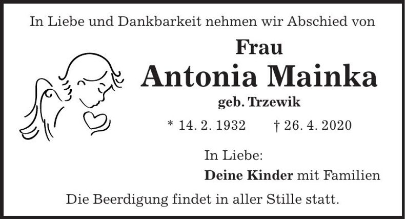 Traueranzeige Antonia Mainka