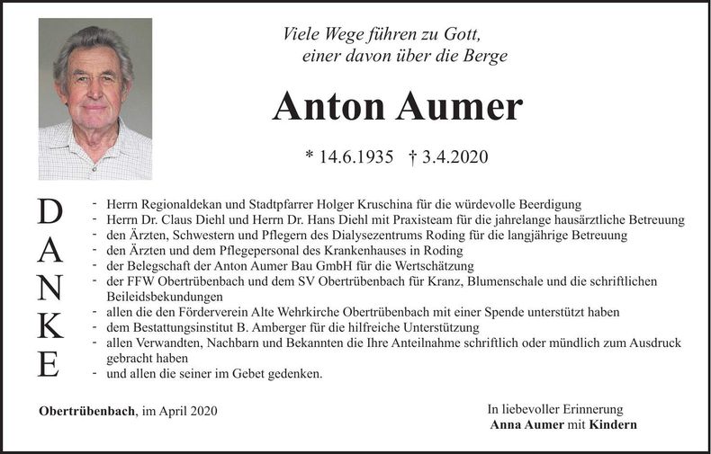 Traueranzeige Anton Aumer