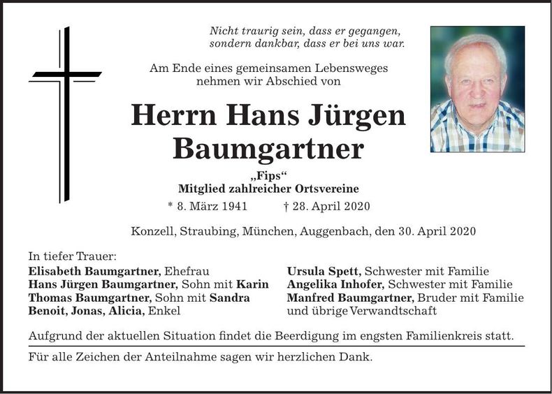 Traueranzeige Hans Jürgen Baumgartner