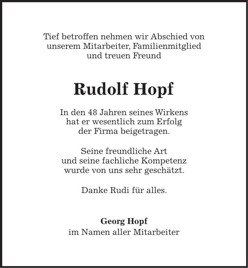Traueranzeige Rudolf Hopf