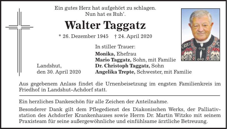 Traueranzeige Walter Taggatz
