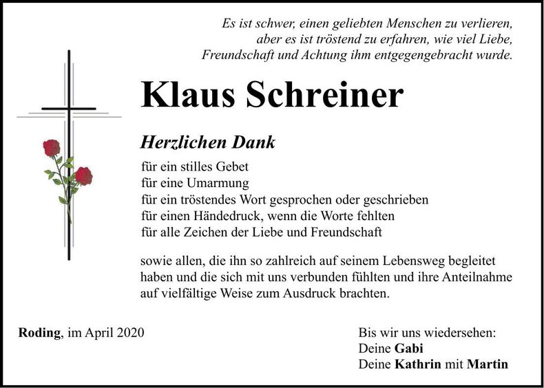 Traueranzeige Klaus Schreiner