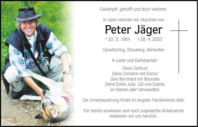 Traueranzeige Peter Jäger