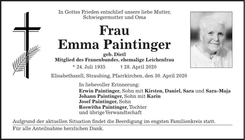 Traueranzeige Emma Paintinger