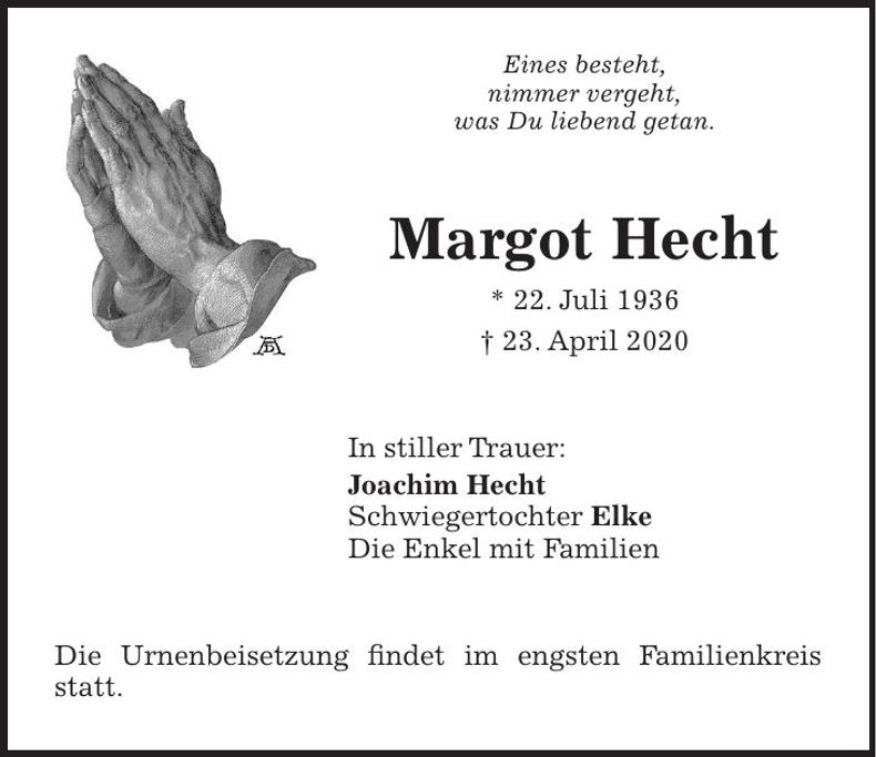 Traueranzeige Margot Hecht
