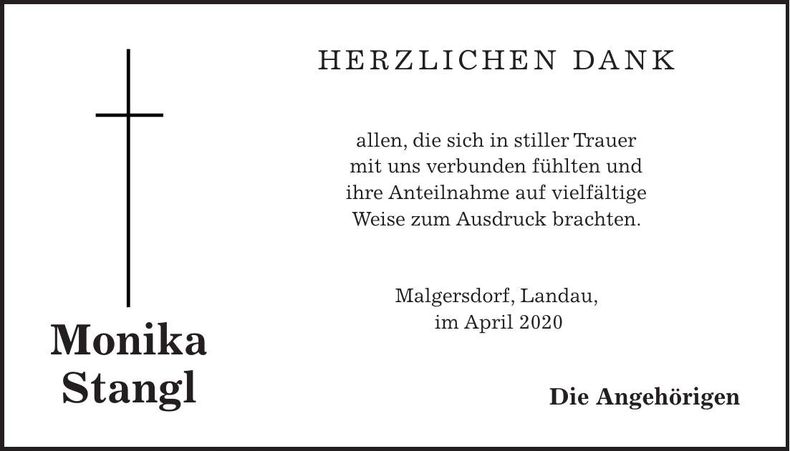 Traueranzeige Monika Stangl