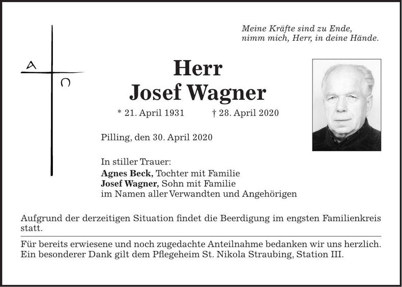 Traueranzeige Josef Wagner