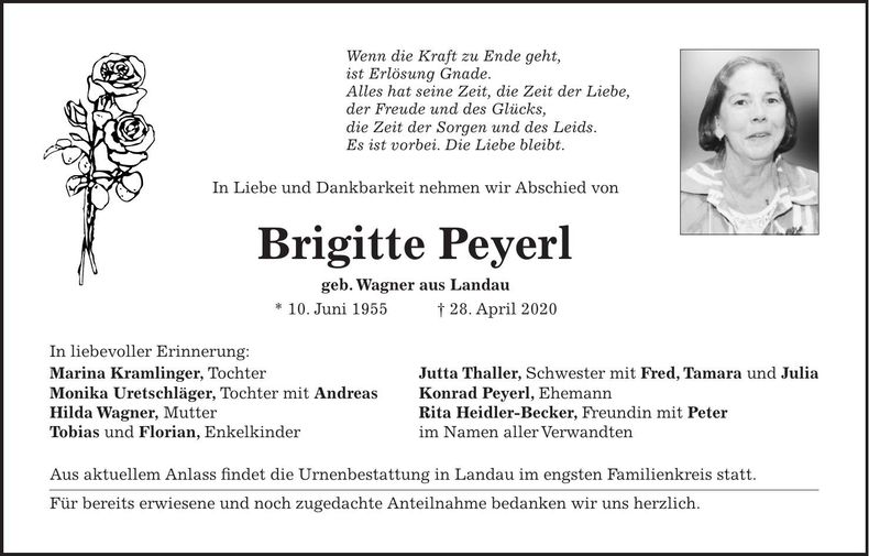 Traueranzeige Brigitte Peyerl