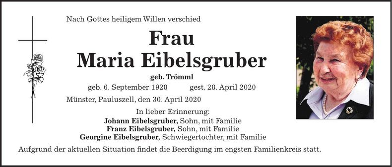 Traueranzeige Maria Eibelsgruber