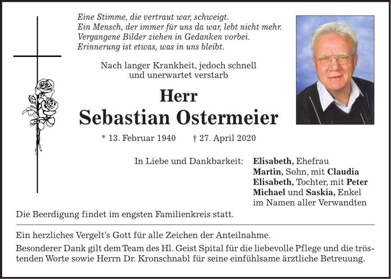Traueranzeige Sebastian Ostermeier