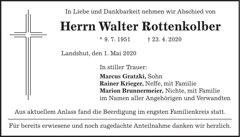 Traueranzeige Walter Rottenkolber
