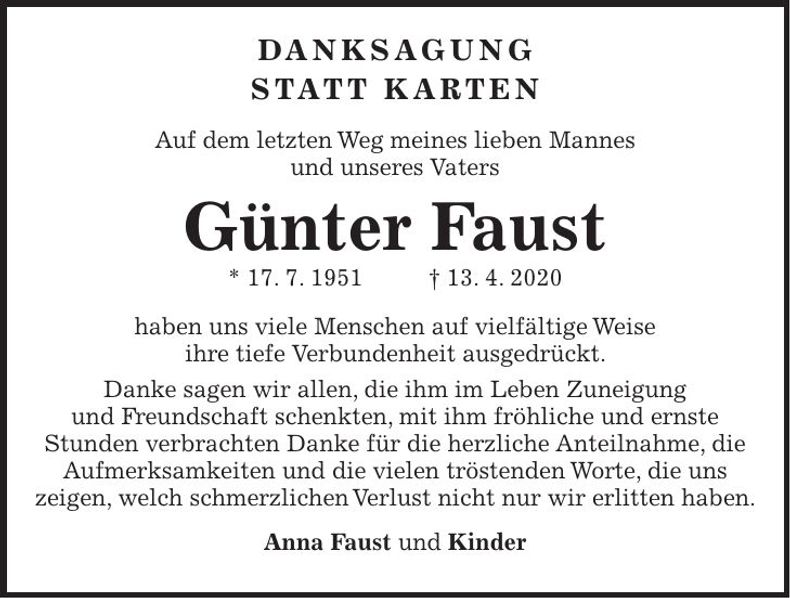 Traueranzeige Günter Faust