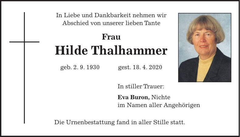 Traueranzeige Hilde Thalhammer