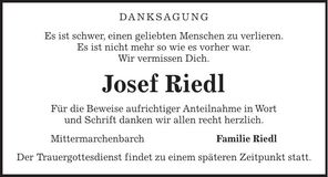 Traueranzeige Josef Riedl