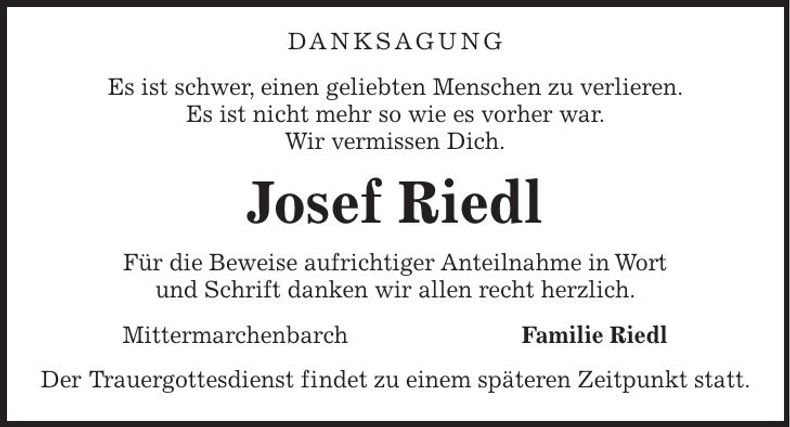 Traueranzeige Josef Riedl