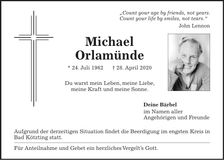 Traueranzeige Michael Orlamünde