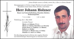 Traueranzeige Johann Holzner