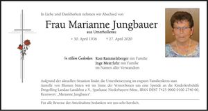 Traueranzeige Marianne Jungbauer