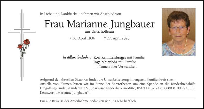 Traueranzeige Marianne Jungbauer