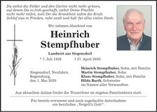 Traueranzeige Heinrich Stempfhuber