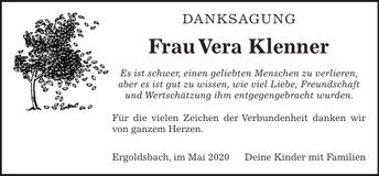 Traueranzeige Vera Klenner