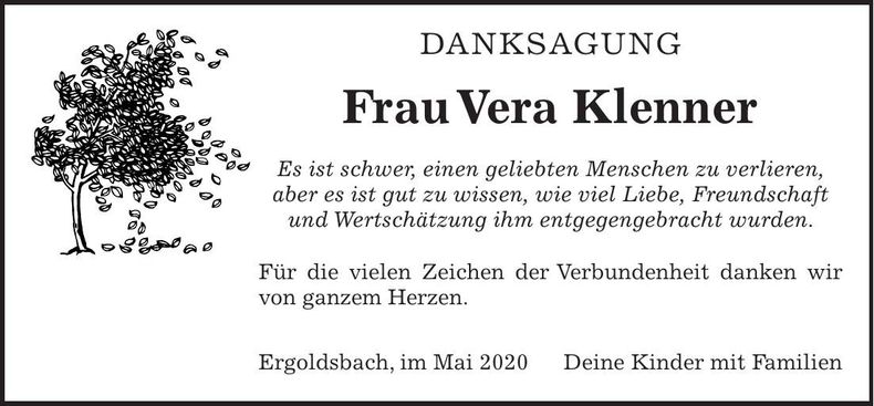 Traueranzeige Vera Klenner
