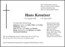 Traueranzeige Hans Kreutzer