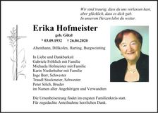 Traueranzeige Erika Hofmeister