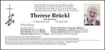 Traueranzeige Therese Brückl