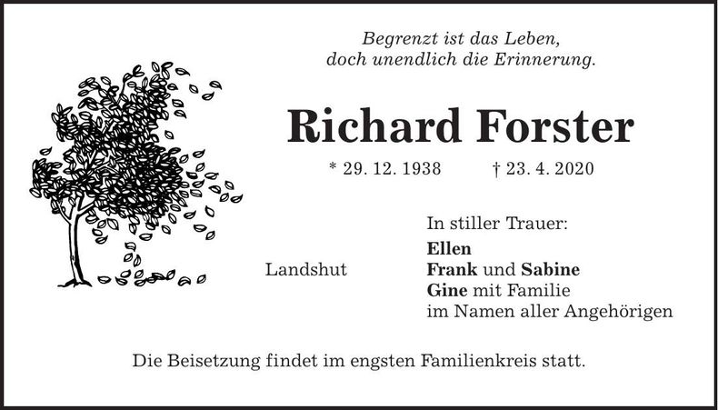 Traueranzeige Richard Forster