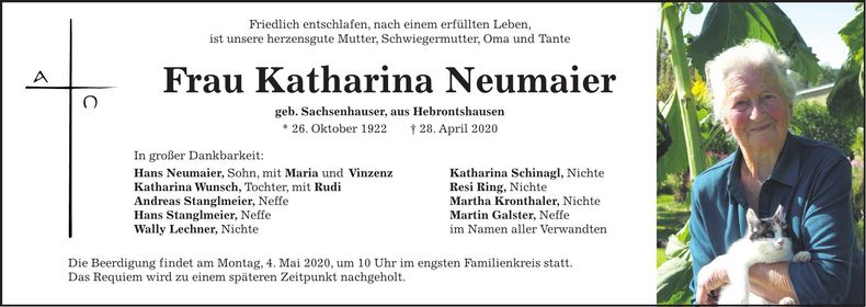 Traueranzeige Katharina Neumaier