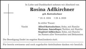 Traueranzeige Rosina Adlkirchner