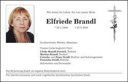 Traueranzeige Elfriede Brandl