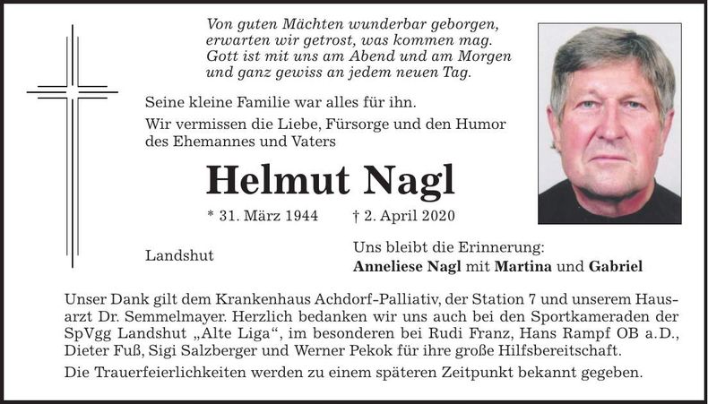 Traueranzeige Helmut Nagl