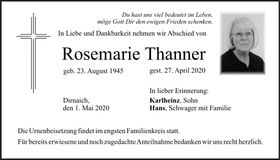Traueranzeige Rosemarie Thanner