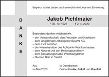 Traueranzeige Jakob Pichlmaier