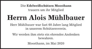 Traueranzeige Alois Mühlbauer
